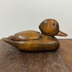 Vintage Wooden‎ Duck Decoy Figurine Hand Carved Sculpture Home Decor Glass Eye